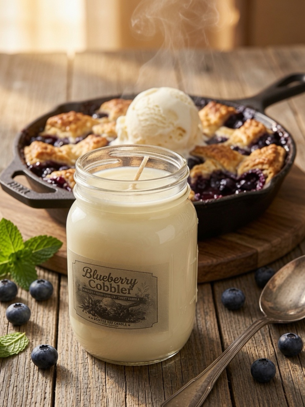 16oz Blueberry Cobbler Mason Jar Candle | Hand Poured Soy Candle | Bakery - Picture 2 of 2